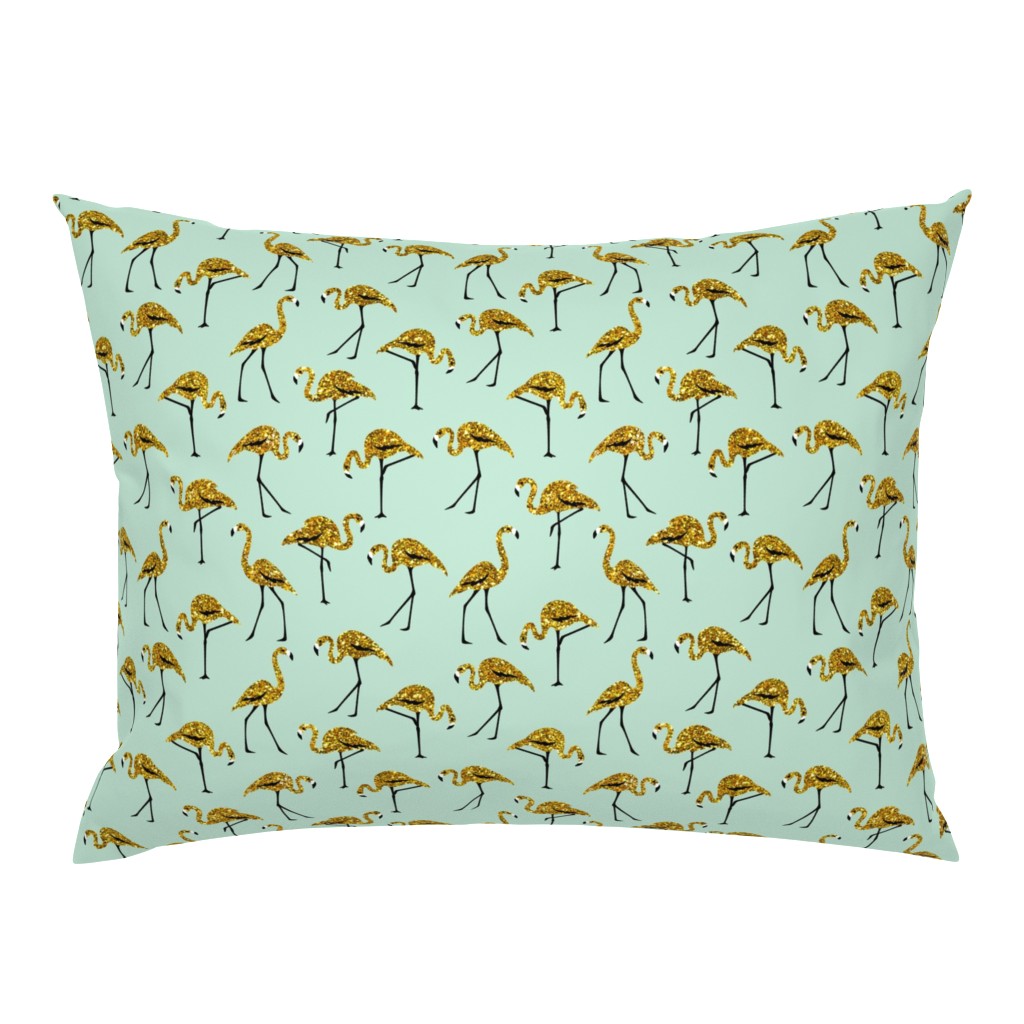 gold glitter flamingos - mint