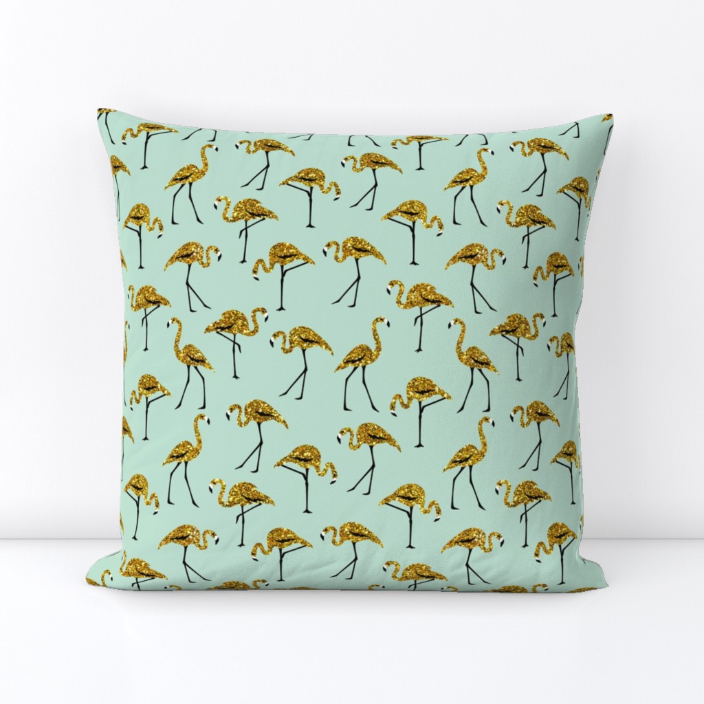 gold glitter flamingos - mint