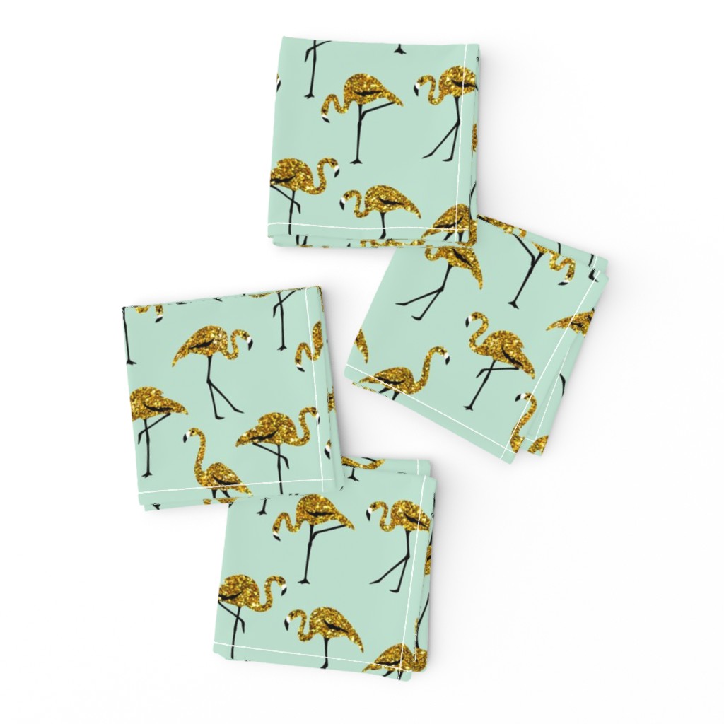 gold glitter flamingos - mint