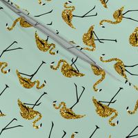 gold glitter flamingos - mint