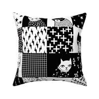 cat quilt // black and white quilt squares quilt design patchwork wholecloth cheater quilt cat lady cheater quilt