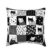 cat quilt // black and white quilt squares quilt design patchwork wholecloth cheater quilt cat lady cheater quilt