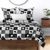 cat quilt // black and white quilt squares quilt design patchwork wholecloth cheater quilt cat lady cheater quilt