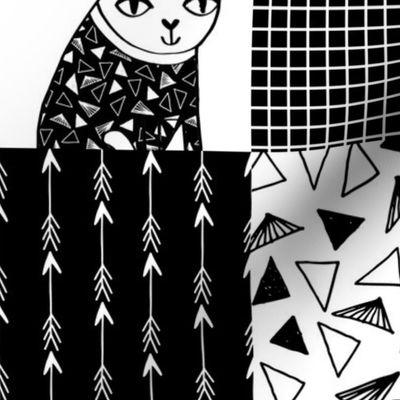 cat quilt // black and white quilt squares quilt design patchwork wholecloth cheater quilt cat lady cheater quilt