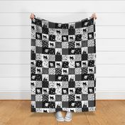 cat quilt // black and white quilt squares quilt design patchwork wholecloth cheater quilt cat lady cheater quilt