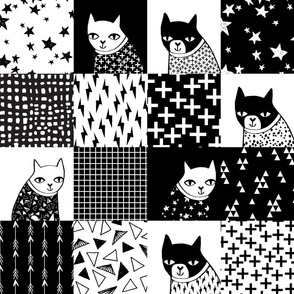 cat quilt // black and white quilt squares quilt design patchwork wholecloth cheater quilt cat lady cheater quilt