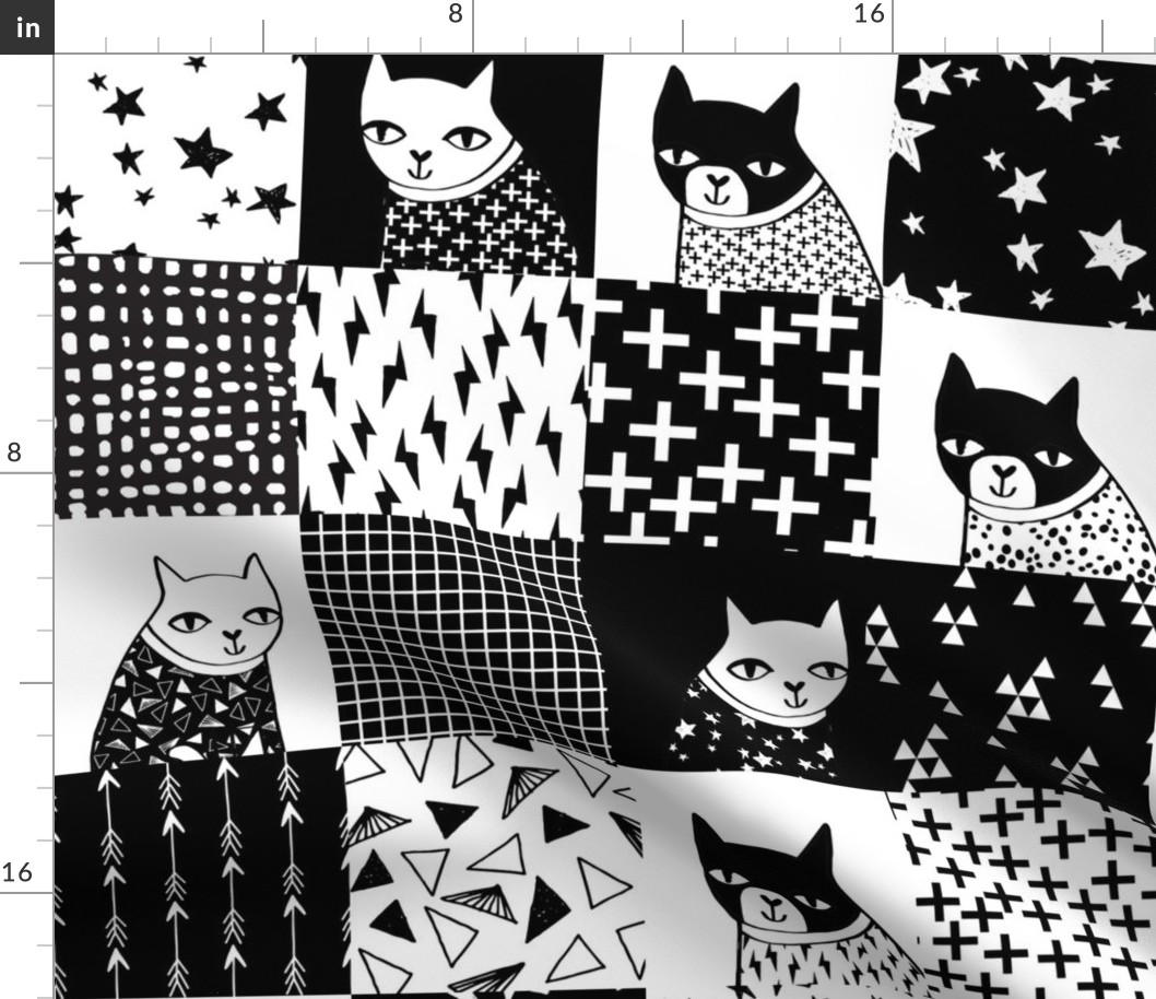 cat quilt // black and white quilt squares quilt design patchwork wholecloth cheater quilt cat lady cheater quilt