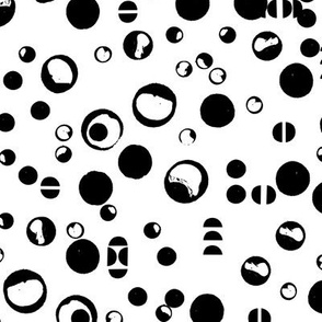 Black and white shapes dots ink brushstrokes