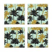 gold glitter palm trees - mint, medium. silhuettes golden imitation tropical forest mint background summer hot black palm leaves shimmering metal effect texture fabric wallpaper giftwrap 