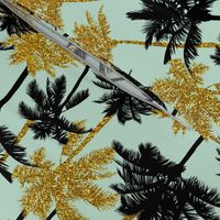 gold glitter palm trees - mint, medium. silhuettes golden imitation tropical forest mint background summer hot black palm leaves shimmering metal effect texture fabric wallpaper giftwrap 