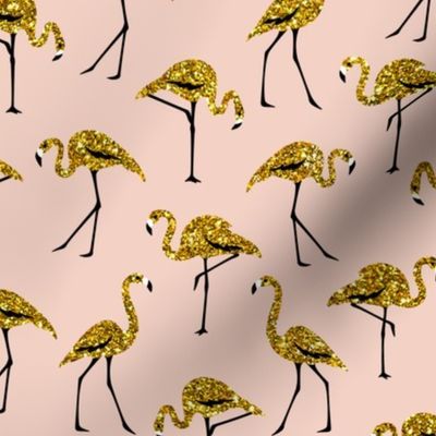 gold glitter flamingos - blush