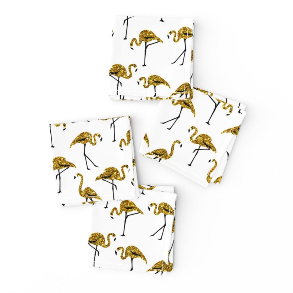 gold glitter flamingos - white