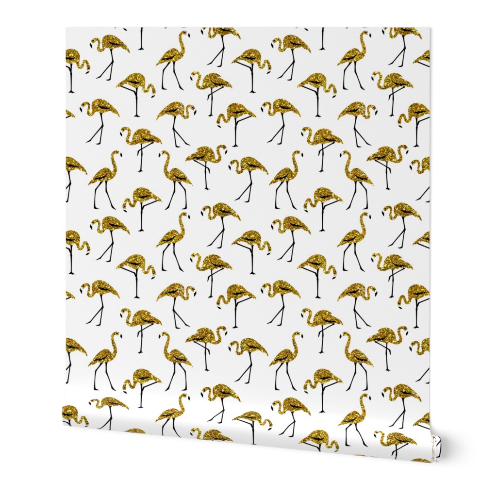 gold glitter flamingos - white