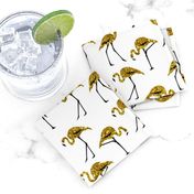 gold glitter flamingos - white