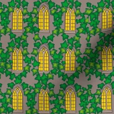 English Church Building Ivy || england Mint Green Gray Grey Taupe Yellow window glass pane religion home_Miss Chiff Designs