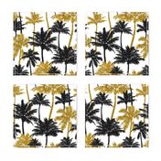  gold glitter palm trees - white, medium. silhuettes golden imitation tropical forest white background summer hot black palm leaves shimmering metal effect texture fabric wallpaper giftwrap 