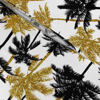  gold glitter palm trees - white, medium. silhuettes golden imitation tropical forest white background summer hot black palm leaves shimmering metal effect texture fabric wallpaper giftwrap 