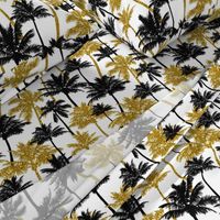  gold glitter palm trees - white, medium. silhuettes golden imitation tropical forest white background summer hot black palm leaves shimmering metal effect texture fabric wallpaper giftwrap 