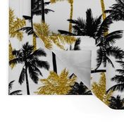  gold glitter palm trees - white, medium. silhuettes golden imitation tropical forest white background summer hot black palm leaves shimmering metal effect texture fabric wallpaper giftwrap 