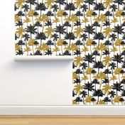  gold glitter palm trees - white, medium. silhuettes golden imitation tropical forest white background summer hot black palm leaves shimmering metal effect texture fabric wallpaper giftwrap 