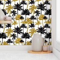  gold glitter palm trees - white, medium. silhuettes golden imitation tropical forest white background summer hot black palm leaves shimmering metal effect texture fabric wallpaper giftwrap 