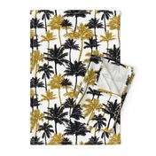  gold glitter palm trees - white, medium. silhuettes golden imitation tropical forest white background summer hot black palm leaves shimmering metal effect texture fabric wallpaper giftwrap 