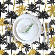 gold glitter palm trees - white, medium. silhuettes golden imitation tropical forest white background summer hot black palm leaves shimmering metal effect texture fabric wallpaper giftwrap 