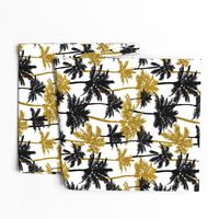  gold glitter palm trees - white, medium. silhuettes golden imitation tropical forest white background summer hot black palm leaves shimmering metal effect texture fabric wallpaper giftwrap 