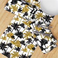  gold glitter palm trees - white, medium. silhuettes golden imitation tropical forest white background summer hot black palm leaves shimmering metal effect texture fabric wallpaper giftwrap 