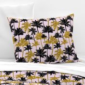 gold glitter palm trees - light pink,  medium. silhuettes golden imitation tropical forest pink background hot summer sunset black palm leaves shimmering metal effect texture fabric wallpaper giftwrap 