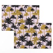 gold glitter palm trees - light pink,  medium. silhuettes golden imitation tropical forest pink background hot summer sunset black palm leaves shimmering metal effect texture fabric wallpaper giftwrap 