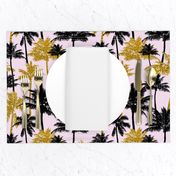 gold glitter palm trees - light pink,  medium. silhuettes golden imitation tropical forest pink background hot summer sunset black palm leaves shimmering metal effect texture fabric wallpaper giftwrap 