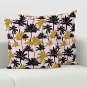 gold glitter palm trees - light pink,  medium. silhuettes golden imitation tropical forest pink background hot summer sunset black palm leaves shimmering metal effect texture fabric wallpaper giftwrap 