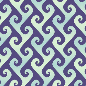 4" pale green and mint blue tendrils on purple