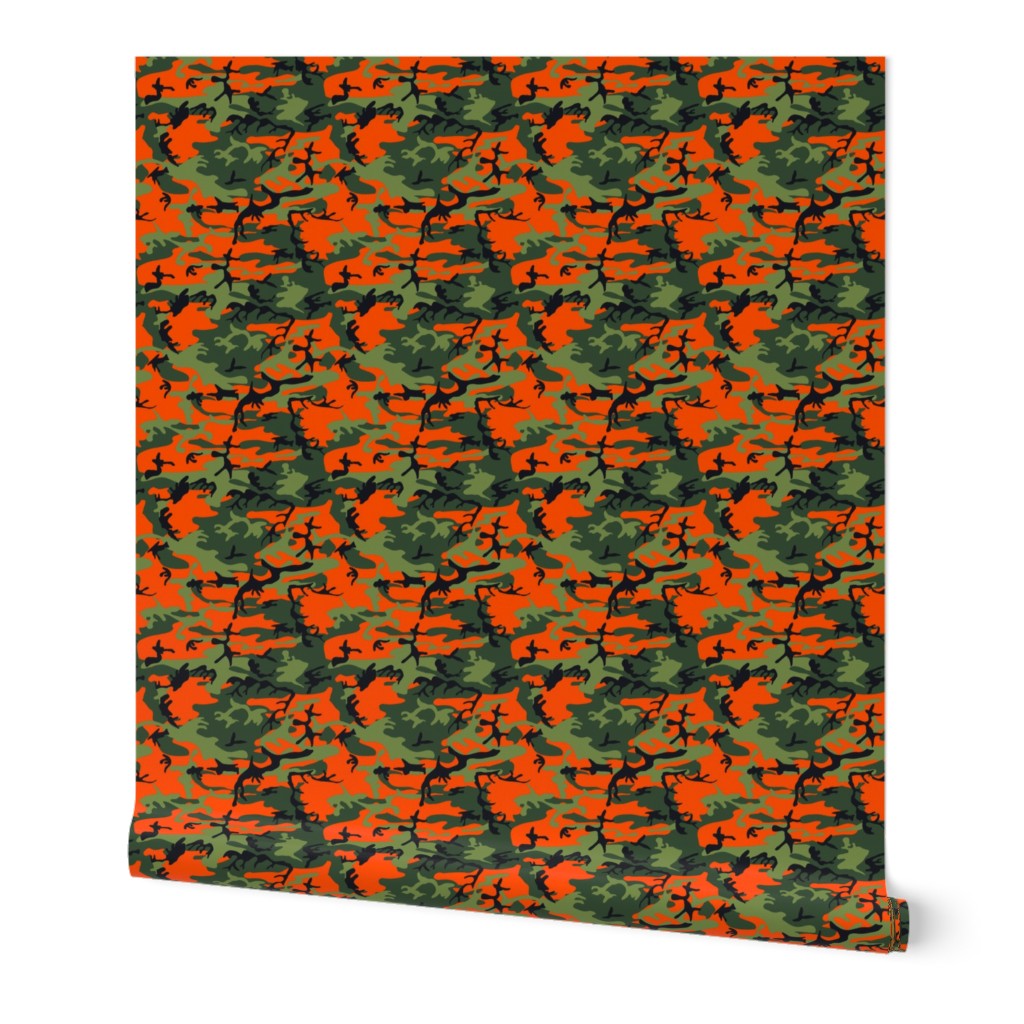 Small Green, Dark Green, Orange, and Black Camouflage (6 inch repeat)