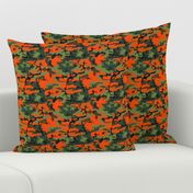 Small Green, Dark Green, Orange, and Black Camouflage (6 inch repeat)