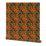 Small Green, Dark Green, Orange, and Black Camouflage (6 inch repeat)