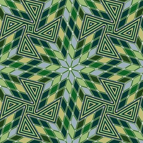 Star of Diamonds and Pinwheels in Greens