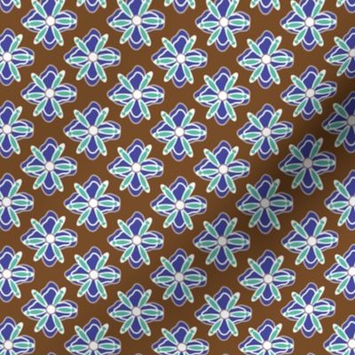 16-02z Mint & Blue Floral || Home Decor Geometric flower Floral Botanical Chocolate Brown_Miss Chiff Designs