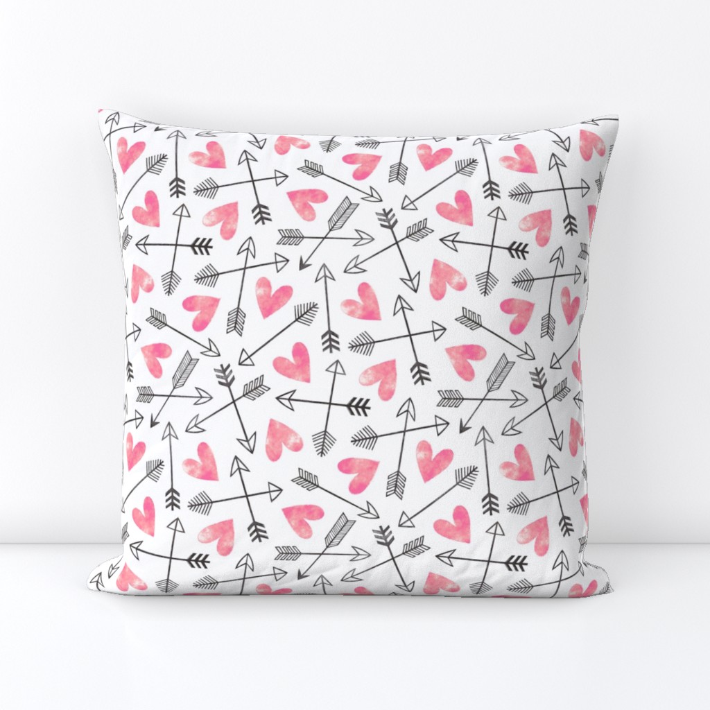 Arrows and Watercolor Hearts Love Valentine Pink