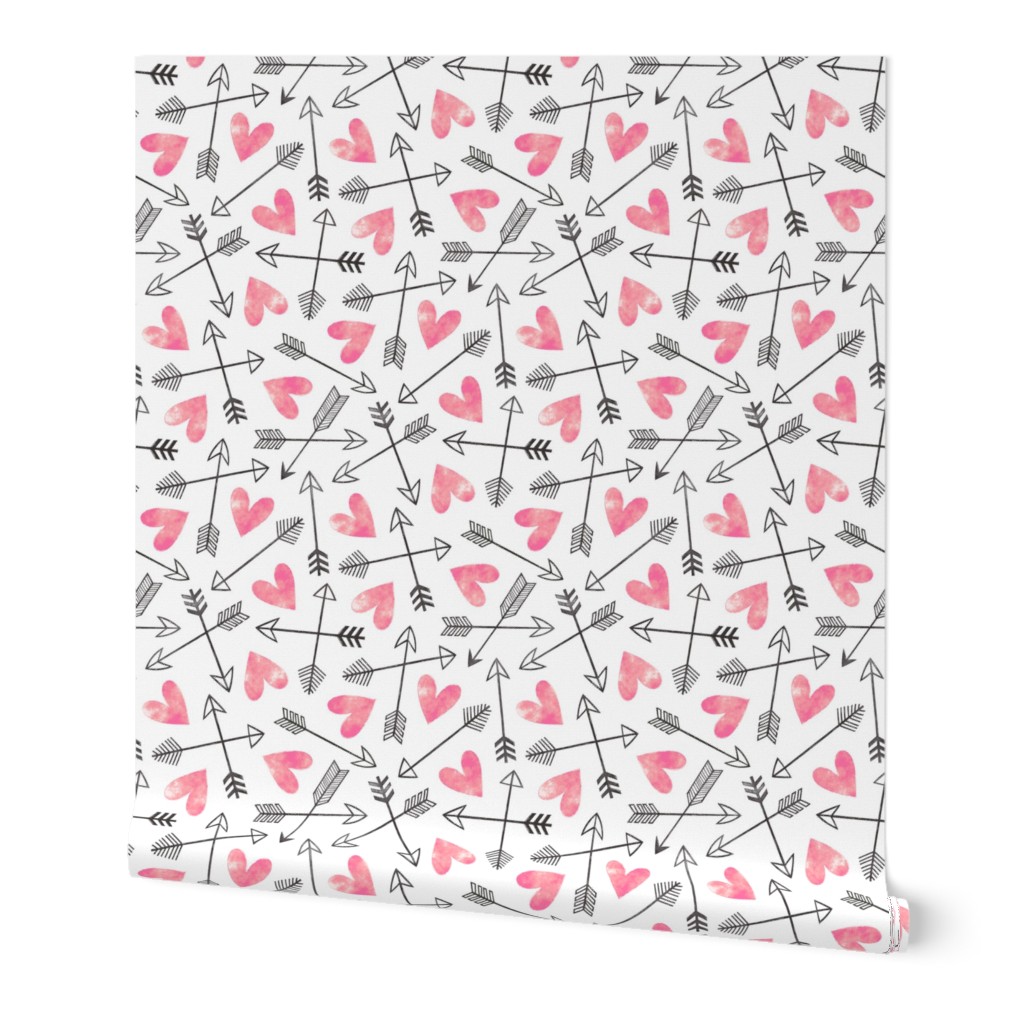 Arrows and Watercolor Hearts Love Valentine Pink