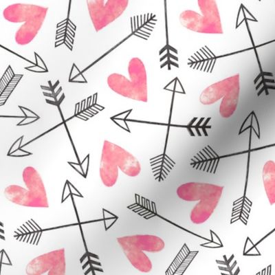 Arrows and Watercolor Hearts Love Valentine Pink