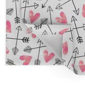 Arrows and Watercolor Hearts Love Valentine Pink