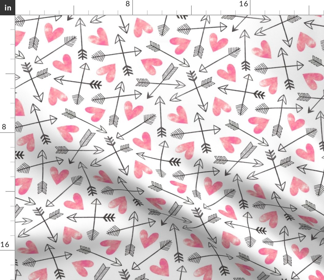 Arrows and Watercolor Hearts Love Valentine Pink