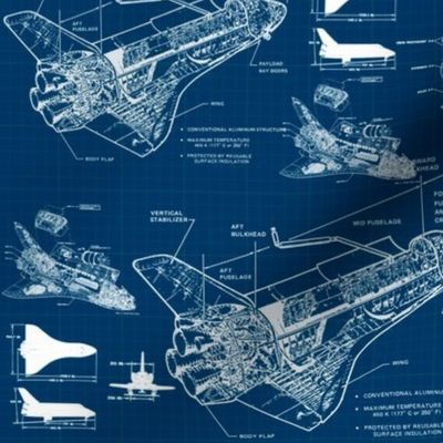 Shuttle Blueprints Fabric | Spoonflower