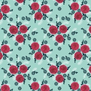 chrysanthemum // vintage style spring florals print in pastel mint and pinks