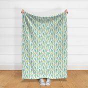 Watercolor Boho Feathers Pattern Green and Blue