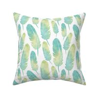 Watercolor Boho Feathers Pattern Green and Blue