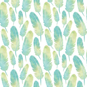 Watercolor Boho Feathers Pattern Green and Blue