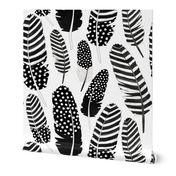 Watercolor Boho Feathers Pattern Black and White